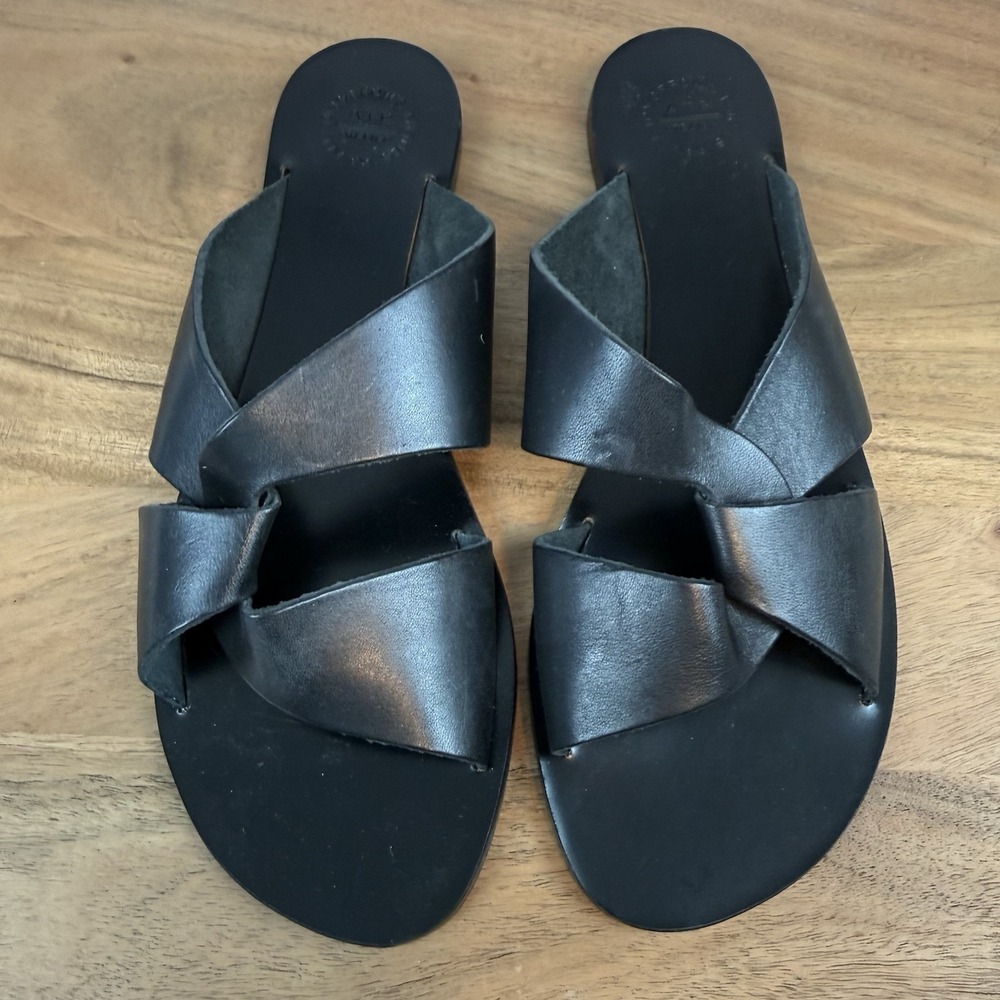 New Womens ATP Atelier Allai Black Leather Slip On Flats Sandals Slides Sz‎ 41 M